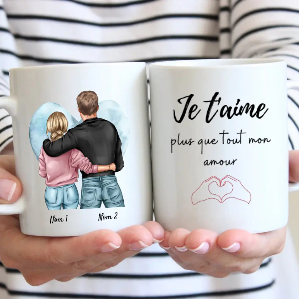 Je T'aime plus que tout mon amour -  Mug personnalisé pour couple (homme & femme)