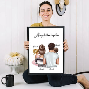 Famiglia felice - Poster Personalizzato (Genitori con 1-4 bambini)