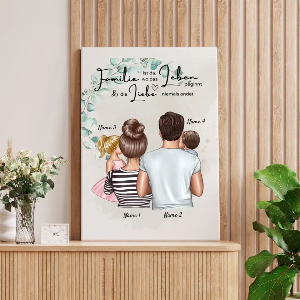 Bei den meisten lächelt nur mein Mund, bei euch lächelt mein HERZ - Personalisiertes Familien Poster (Eltern mit 1-4 Kindern)