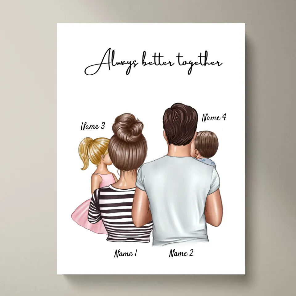 Happy Family - Immagine digitale personalizzata (Genitori con 1-4 bambini)