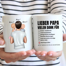 Carica l&#39;immagine nel visualizzatore di Gallery, Lieber Papa, vielen Dank für überhaupt alles! - Personalisierte Tasse für Väter (Vatertag 1-4 Kinder)
