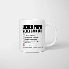 Carica l&#39;immagine nel visualizzatore di Gallery, Lieber Papa, vielen Dank für überhaupt alles! - Personalisierte Tasse für Väter (Vatertag 1-4 Kinder)
