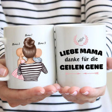 Carica l&#39;immagine nel visualizzatore di Gallery, Liebe Mama, danke für die geilen Gene - Personalisierte Tasse (1-4 Kinder, Muttertag)
