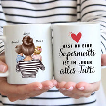 Carica l&#39;immagine nel visualizzatore di Gallery, Supermutti, alles Tutti - Personalisierte Tasse (1-4 Kinder, Muttertag)
