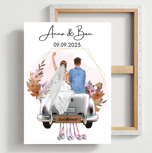 "Just Married" Personalisierte Leinwand zur Hochzeit - Für Ehepaare, Braut & Bräutigam, Geldgeschenk, Hochzeitsgeschenk