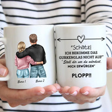 Carica l&#39;immagine nel visualizzatore di Gallery, Schatz, ich bekomme das Gurkenglas nicht auf Plopp - Personalisierte Tasse für Pärchen
