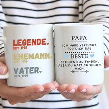 Carica l&#39;immagine nel visualizzatore di Gallery, Papa, Legende seit - Personalisierte Tasse für Väter, Großväter (Vater seit, Opa seit, Jahreszahlen)
