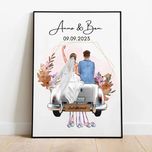 "Just Married" Personalisiertes Poster mit Rahmen zur Hochzeit - Für Ehepaare, Braut & Bräutigam, Geldgeschenk, Hochzeitsgeschenk