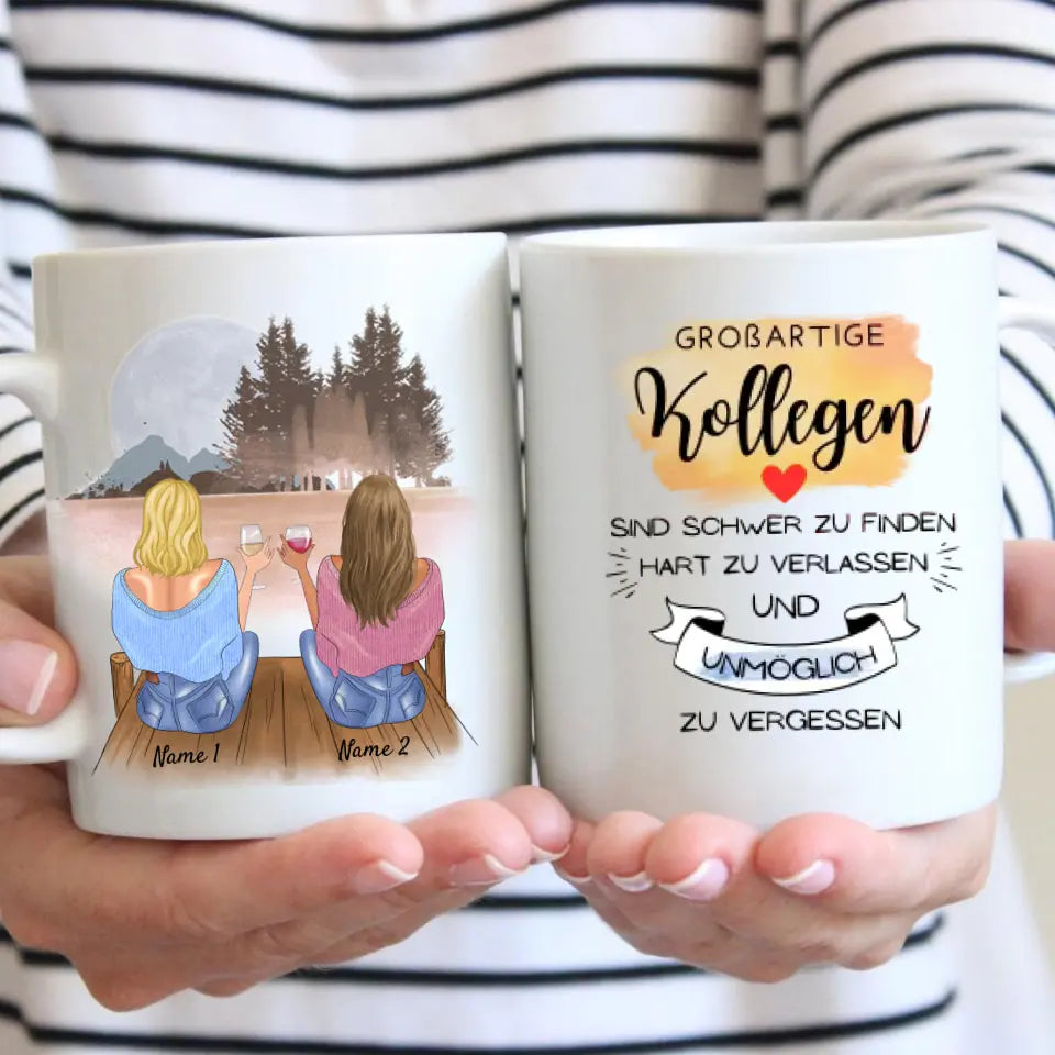 Großartige Kollegen sind schwer zu finden... - Personalisierte Tasse für Arbeitskolleginnen - Geschenk Abschied, Jobwechsel (2-4 Personen)