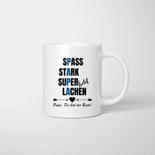 Carica l&#39;immagine nel visualizzatore di Gallery, Papa Tasse: Spass, Stark, Superheld &amp; Lachen - Personalisierte Tasse (Vater mit 1-4 Kinder)
