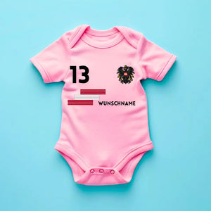 2024 Fussball EM Österreich - Personalisierter Baby-Onesie/ Strampler, Trikot mit anpassbarem Namen und Trikotnummer, 100% Bio-Baumwolle Baby Body