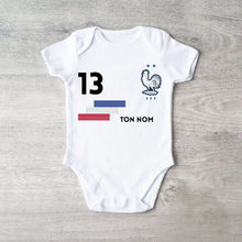 Carica l&#39;immagine nel visualizzatore di Gallery, 2024 Maillot de foot Euro France - Body bébé personnalisé avec prénom et numéro de maillot personnalisables, 100% coton bio
