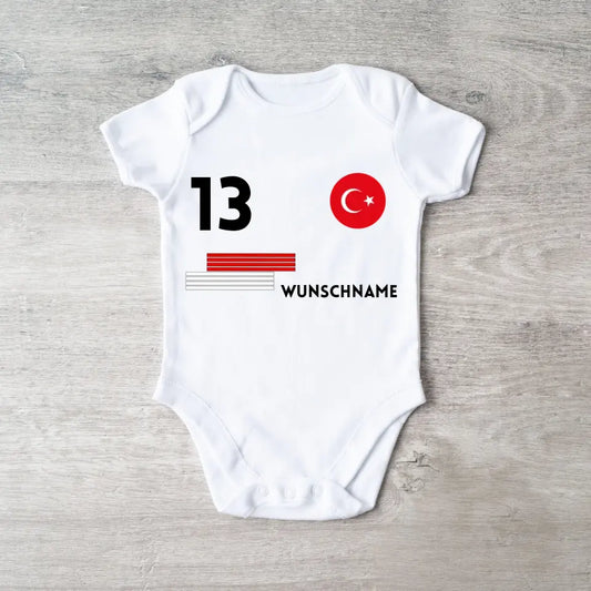 2024 Fussball EM Türkei - Personalisierter Baby-Onesie/ Strampler, Trikot mit anpassbarem Namen und Trikotnummer, 100% Bio-Baumwolle Baby Body