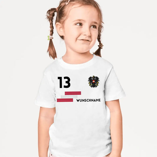 Fußball Österreich Trikot Kinder individuell - Personalisiertes T-Shirt für Kinder (100% Baumwolle)