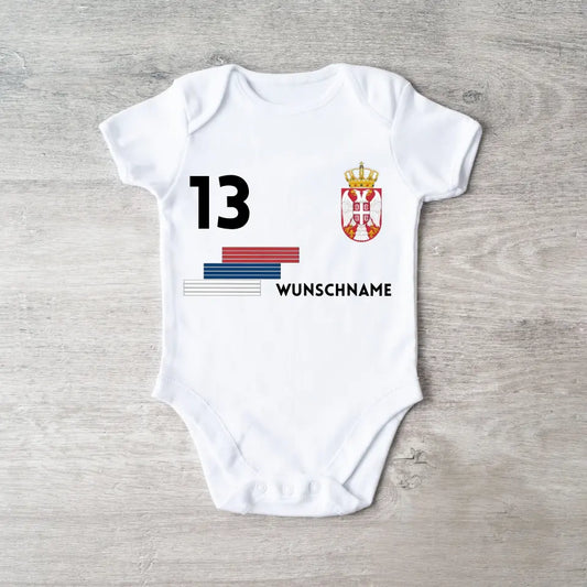 2024 Fussball EM Serbien - Personalisierter Baby-Onesie/ Strampler, Trikot mit anpassbarem Namen und Trikotnummer, 100% Bio-Baumwolle Baby Body