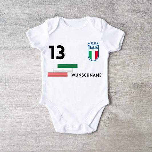 2024 Fussball EM Italien - Personalisierter Baby-Onesie/ Strampler, Trikot mit anpassbarem Namen und Trikotnummer, 100% Bio-Baumwolle Baby Body