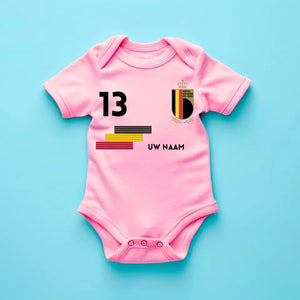 2024 Euro België voetbalshirt - Gepersonaliseerd babyrompertje met naam en rugnummer, 100% biologisch katoen