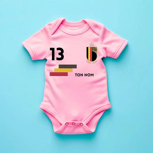 2024 Maillot de foot Euro Belgique - Body bébé personnalisé avec prénom et numéro de maillot personnalisables, 100% coton bio