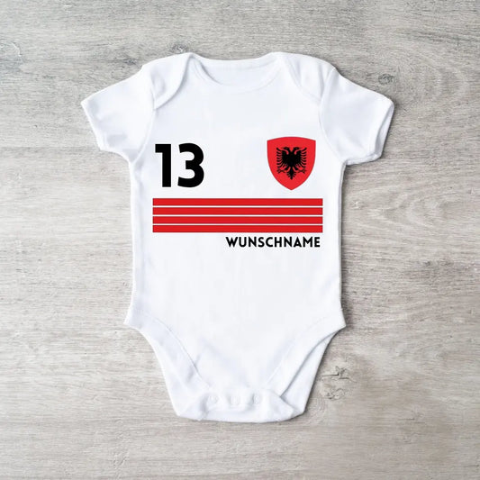 2024 Fussball EM Albanien - Personalisierter Baby-Onesie/ Strampler, Trikot mit anpassbarem Namen und Trikotnummer, 100% Bio-Baumwolle Baby Body