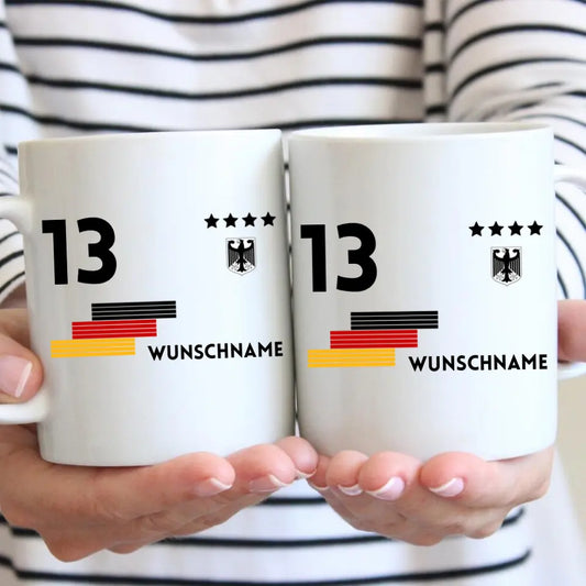 Trikot-Tasse - Personalisierte Tasse zu Fußball, Wunschnummer und Name, individuelle Tasse Fan Tasse Deutschland