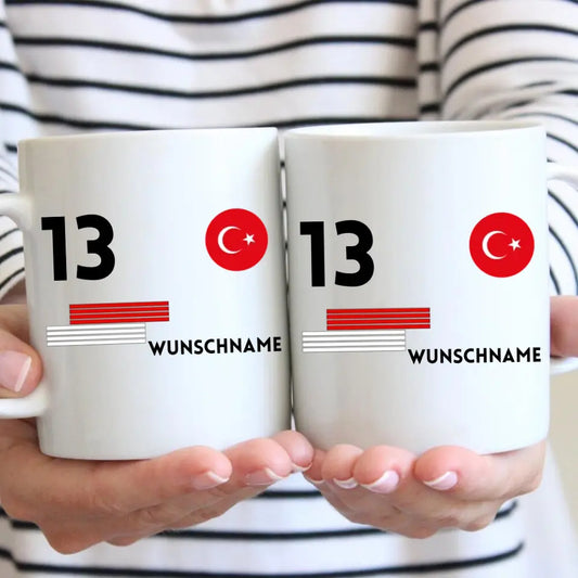 Türkei-Tasse - Personalisierte Tasse zu Fußball, Wunschnummer und Name, individuelle Tasse Fan Tasse Türkei