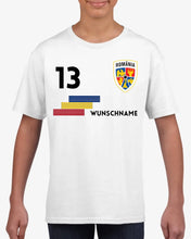 Carica l&#39;immagine nel visualizzatore di Gallery, EM Rumänien Kinder-Trikot - Personalisiertes T-Shirt für Kinder, Fußball EM 2024(100% Baumwolle, individuelle Nummer &amp; Wunschname)
