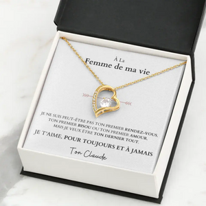 Je t'aime, pour toujours et à jamais - Collier avec pendentif coeur & carte personnalisée