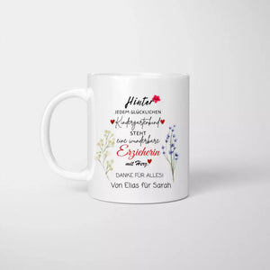 Wunderbare Erzieherin mit Herz - Personalisierte Tasse, Abschiedsgeschenk, Erzieher, Kindergarten, Schule, Lehrer, Tagesmutter