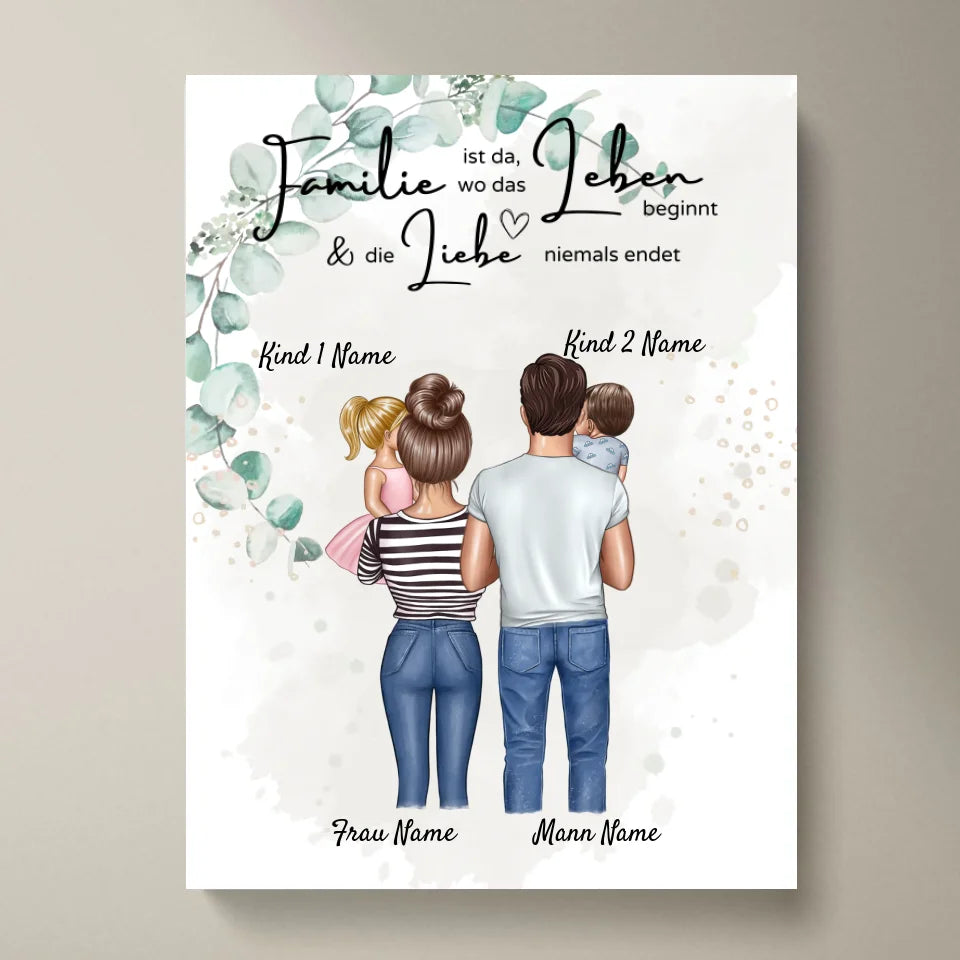 Meine kleine Familie - Personalisiertes Poster (Eltern mit 1-4 Kindern, Babies)