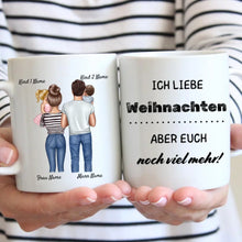 Carica l&#39;immagine nel visualizzatore di Gallery, Personalisierte Familien Tasse &quot;Ich liebe Weihnachten, aber euch noch viel mehr&quot; (Eltern, 1-4 Kinder)
