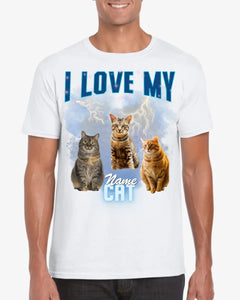 I love my Cat Vintage 90s - Personalisiertes Foto T-Shirt (100% Baumwolle, Unisex)