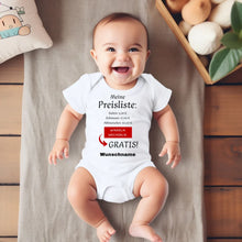 Carica l&#39;immagine nel visualizzatore di Gallery, Baby Preisliste, Windeln wechseln gratis - Personalisierter Baby-Onesie/ Strampler, witziges Weihnachtsgeschenk, 100% Bio-Baumwolle
