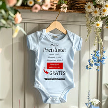 Carica l&#39;immagine nel visualizzatore di Gallery, Baby Preisliste, Windeln wechseln gratis - Personalisierter Baby-Onesie/ Strampler, witziges Weihnachtsgeschenk, 100% Bio-Baumwolle
