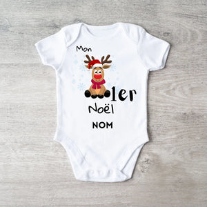 Mon 1er Noël - Onesie/dorsal bébé personnalisé pour Noël, 100% coton bio