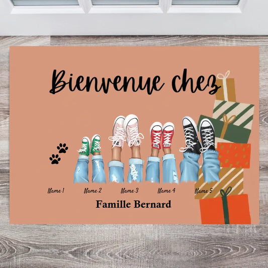 Bienvenue chez nous/ Merry Christmas - Paillasson personnalisé Famille
