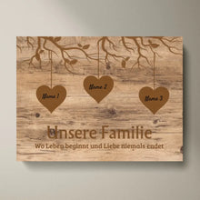 Carica l&#39;immagine nel visualizzatore di Gallery, Unsere Familie, wo Leben beginnt und Liebe niemals endet - Personalisierte Leinwand Familie (mit Kinder/ Enkelkinder)
