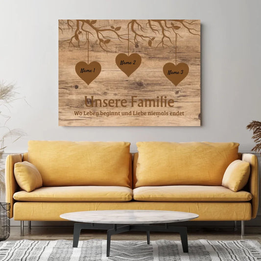 Unsere Familie, wo Leben beginnt und Liebe niemals endet - Personalisierte Leinwand Familie (mit Kinder/ Enkelkinder)