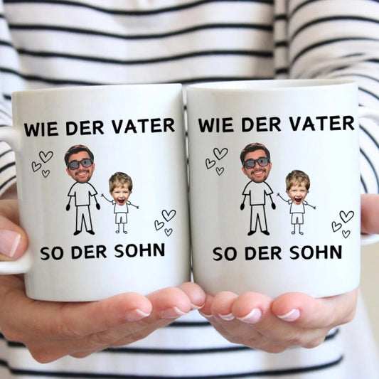 Wie der Vater so der Sohn/ die Tochter (Gesichter auf Tasse) - Papa & Kind Foto-Tasse