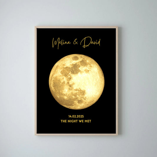 The night we met - Personalisiertes Mondphasen Poster, Goldener Mond nach Datum Geschenk