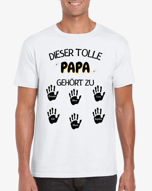 Dieser tolle Papa/Mama gehört zu - Personalisiertes Papa T-Shirt mit Handabdrücken Kinder/ Frau (100% Baumwolle, Unisex)