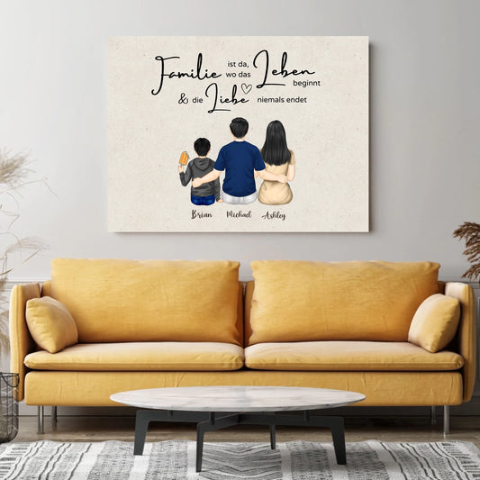 Unsere Familie - Personalisierte Leinwand Vater, Mutter & Kinder