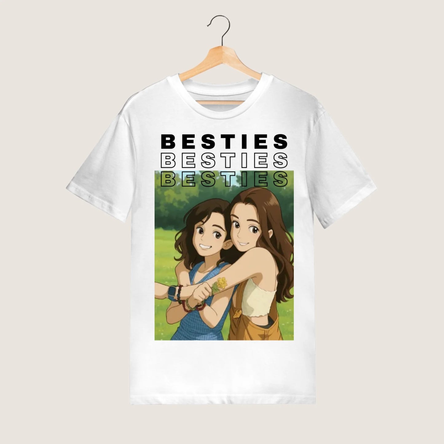 Bild als Comic/ Anime Zeichnung - Personalisiertes Foto T-Shirt Besties (100% Baumwolle, Unisex)