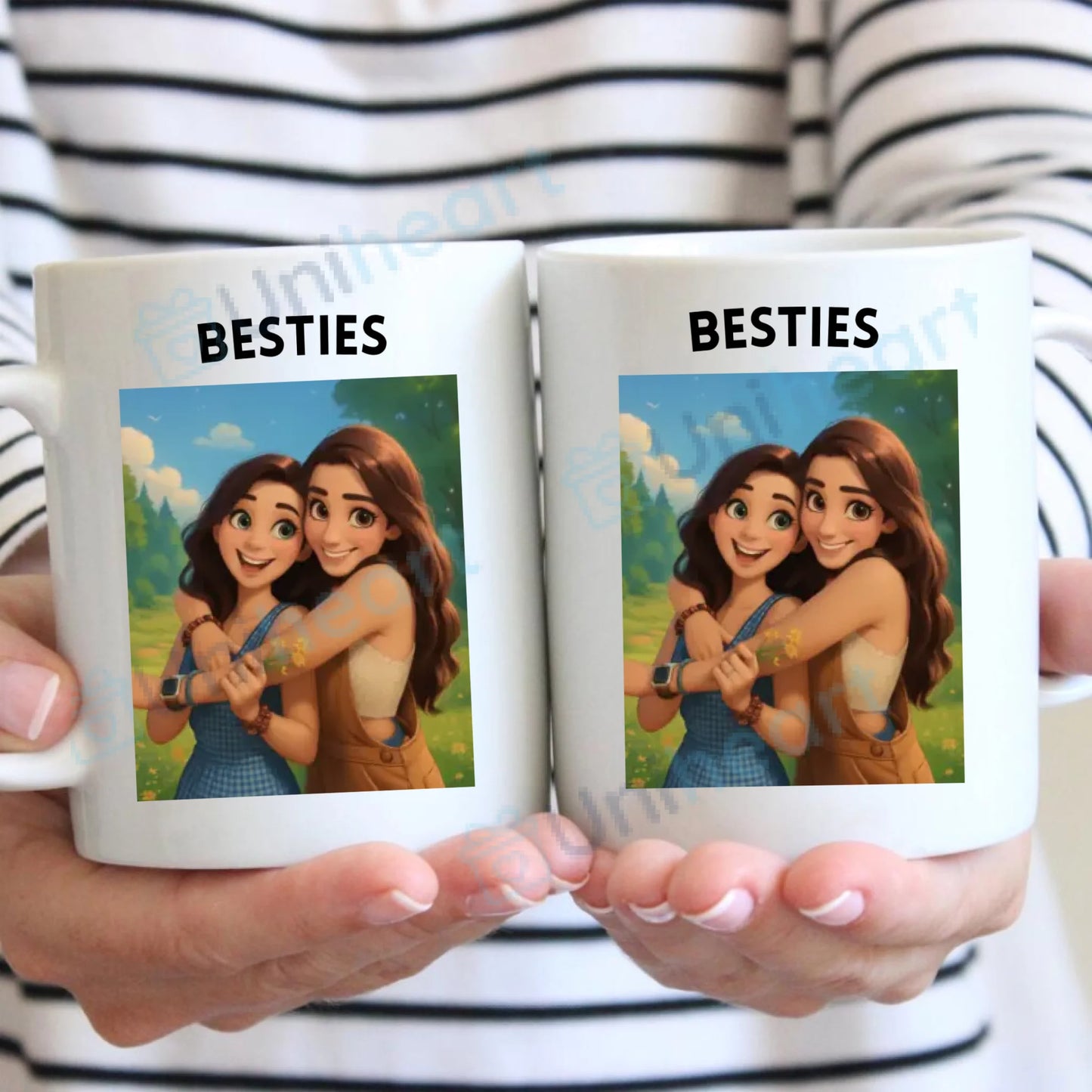 Personalisierte Foto-Tasse Besties Zeichentrick (Verwandelt eure Bilder in eine Zeichnung)
