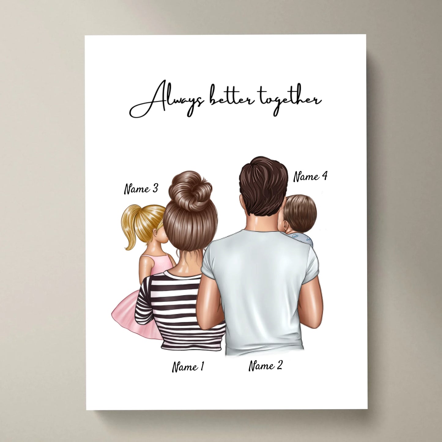 Famiglia felice - Poster Personalizzato (Genitori con 1-4 bambini)