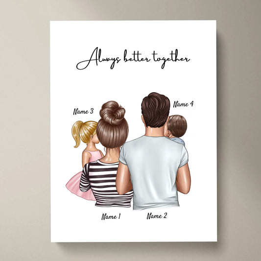 Famiglia felice - Poster Personalizzato (Genitori con 1-4 bambini)