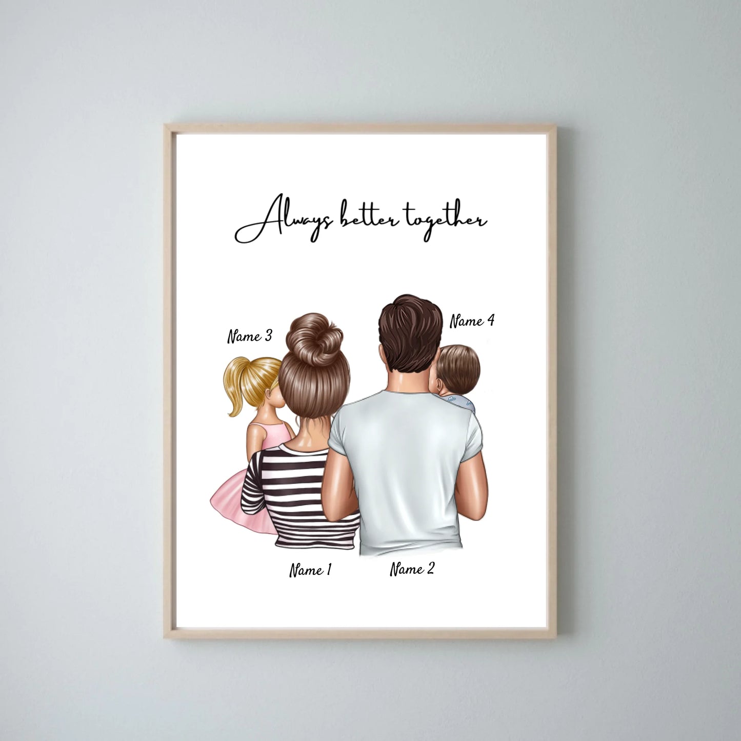 Famiglia felice - Poster Personalizzato (Genitori con 1-4 bambini)