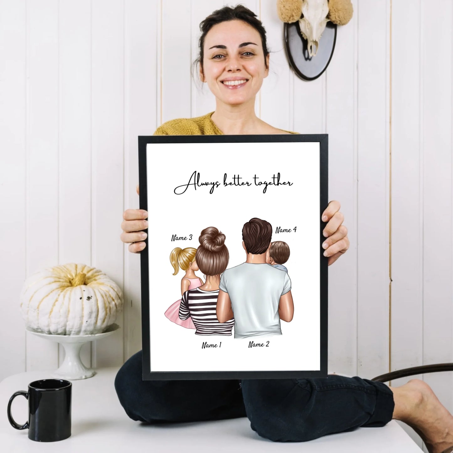 Famiglia felice - Poster Personalizzato (Genitori con 1-4 bambini)