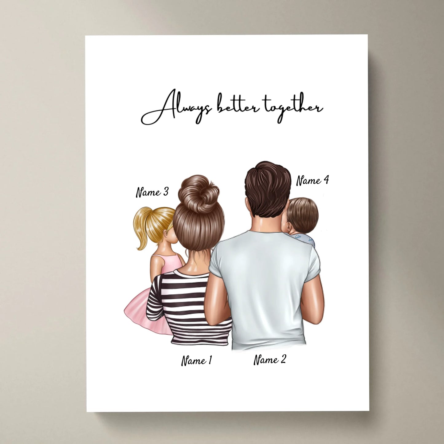 Famiglia felice - Poster Personalizzato (Genitori con 1-4 bambini)