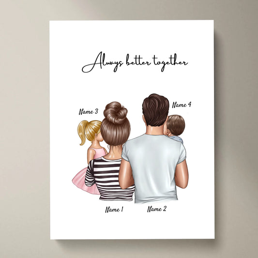Famiglia felice - Poster Personalizzato (Genitori con 1-4 bambini)