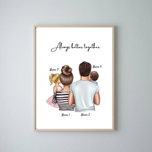 Famiglia felice - Poster Personalizzato (Genitori con 1-4 bambini)